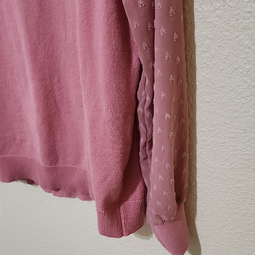 Pink Crew Neck Sweater with Sheer Sleeves - Picture 6 of 12